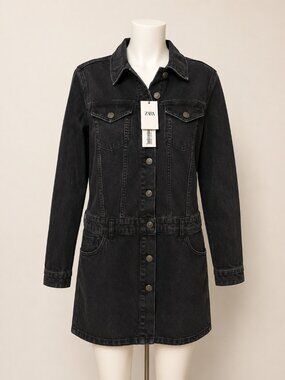 NWT Zara Zoe Black Denim Mini Dress Size Large- Street, Utility